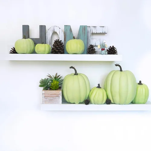 Miniatura 7 de Winlyn 7 calabazas artificiales de cosecha de color verde claro surtidas para Acción de Gracias, Halloween, otoño, mesa de boda, centro de mesa