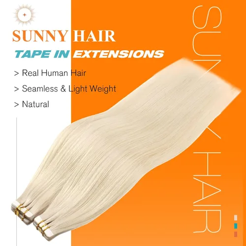 Miniatura 2 de Sunny Hair Extensiones de cabello humano con cinta adhesiva, extensiones de cabello humano rubio platinado coloridas, extensiones de cabello humano