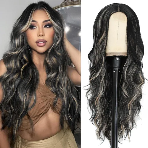 Miniatura 41 de NAYOO Pelucas marrones con flequillo para mujer, pelucas de cabello largo y ondulado, resistentes al calor, pelucas de fibra sintética para uso
