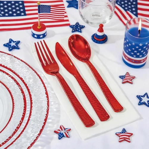 Miniatura 4 de Ciaell 350 platos de plástico transparente y rojo – Juego de vajilla roja del 4 de julio para 50 invitados incluye 100 platos de plástico, 50 Claro