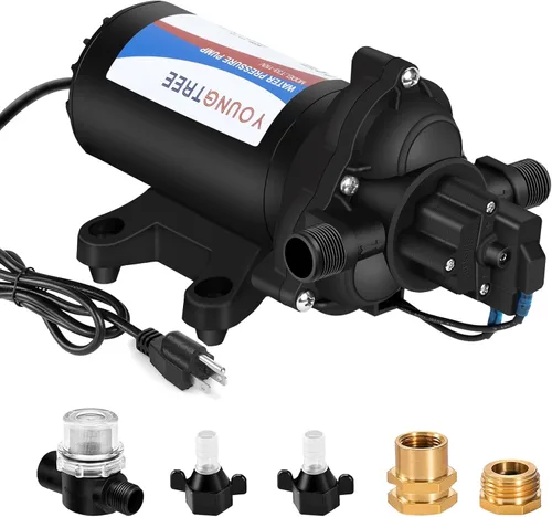 YOUNGTREE Bomba de presión de diafragma de agua industrial de 110V 4.0GPM 50PSI Bomba eléctrica de transferencia de agua para RV bajo demanda de 110