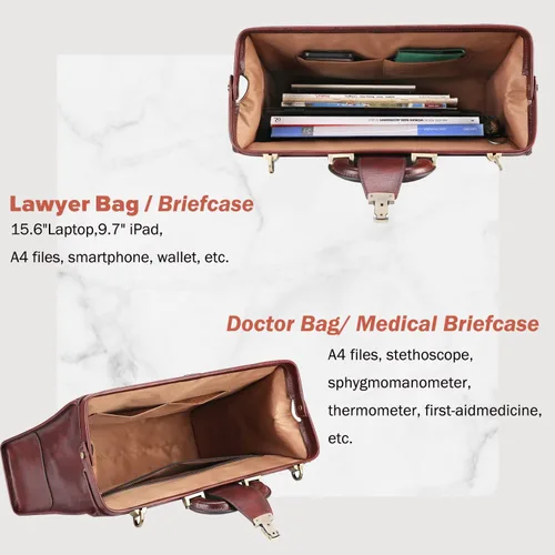 Miniatura 7 de Banuce Maletín de cuero vintage para hombres con cerradura para laptop de 15.6 pulgadas, bolsa de médico, funda rígida para adjuntar, Marrón