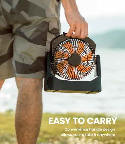 Miniatura 6 de Ventilador de campamento con linterna LED, ventilador de escritorio con pilas D de 8 pulgadas con temporizador, control de velocidad continuo