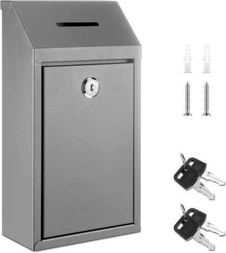 Miniatura 9 de Yaocom Caja de dinero de metal para donación de dinero para colección de soportes de granja, caja de sugerencias segura con candado montado