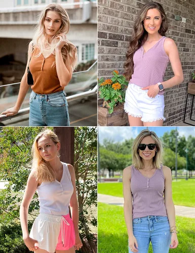 Miniatura 6 de Merokeety Camiseta sin mangas, con cuello en V, para mujer, acanalada, con botones, informal, camisa estilo Henley