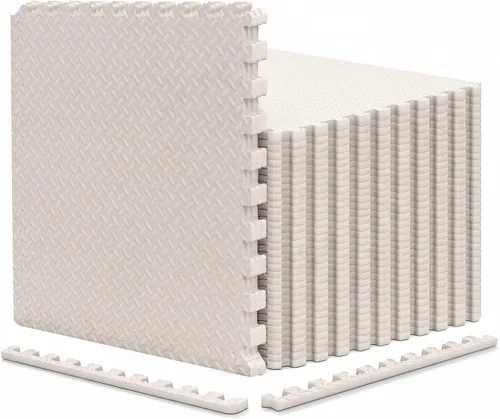 Miniatura 30 de Tangkula Alfombrillas de ejercicio de 12 azulejos con borde, tapetes protectores de espuma EVA antideslizantes, tapetes elásticos de juego