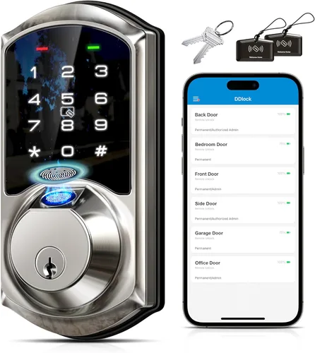 Veise VE07 Cerradura inteligente de puerta con huellas dactilares, cerrojo de seguridad sin llave de 7 en 1 con control de aplicación, teclado
