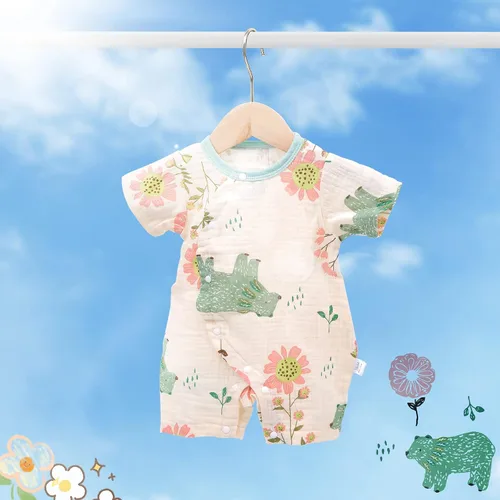Miniatura 7 de Bouclede Mameluco de manga corta para bebé niña de hilo de algodón recién nacido, paquete múltiple