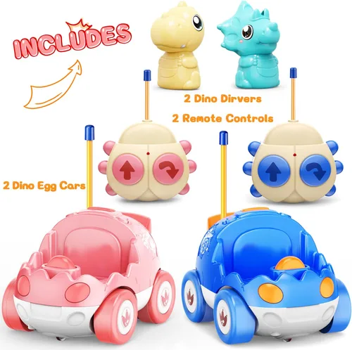Miniatura 5 de Kidz do Paquete de 2 Coches de Control Remoto de Dinosaurio Rosa, Regalos de Navidad y Cumpleaños para Niñas de 2 3 4 5 Años, Coche RC de Dinosaurio