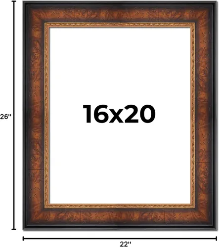 Miniatura 10 de Marco de fotos de madera maciza de nogal marrón con adornos dorados, 16 x 20 pulgadas, ancho de moldeo de 3 pulgadas, con plexiglás acrílico UV