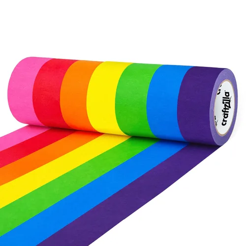 Craftzilla Cinta Adhesiva de Enmascarar de Colores – Paquete Múltiple de 7 Rollos – 210 Pies x 1 Pulgada de Cinta Colorida de Manualidades para