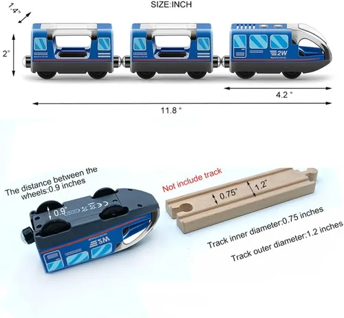 Miniatura 4 de TOPLIVING Tren motorizado para pista de madera, juego de 3 piezas de juguetes de tren para niños de 3, 4, 5 años, tren a batería compatible