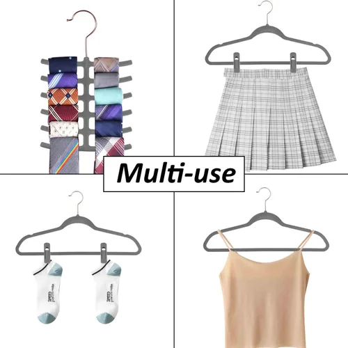 Miniatura 2 de VECELO Perchas de terciopelo de alta calidad resistentes (paquete de 30), antideslizantes y ahorran espacio con 6 clips para los dedos y soporte