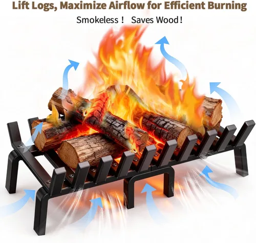 Miniatura 5 de AMAGABELI GARDEN & HOME Rejilla para chimenea de 24 pulgadas de hierro fundido forjado resistente con 8 patas, anti-hundimiento, soporte para leña
