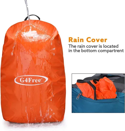 Miniatura 6 de G4Free Mochila de viaje de senderismo impermeable con cubierta para lluvia, mochila para acampar al aire libre para hombres y mujeres (gris azul)
