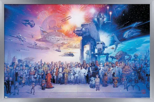 Miniatura 12 de Star Wars: Saga - Póster de pared de galaxia, 22.4 pulgadas de largo x 14.7 pulgadas de ancho, versión enmarcada de madera de granero