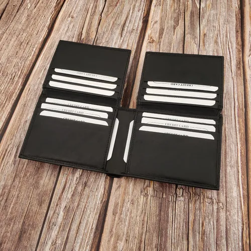 Miniatura 4 de AG Wallets Tarjetero de cuero para hombre con ventanas de identificación dobles abatibles, Negro -, Cartera plegable