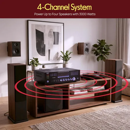 Miniatura 5 de Pyle Receptor de cine en casa Bluetooth de 1000 W, sistema de amplificador estéreo de sonido envolvente de 5.2 canales con 4K Ultra HD, video 3D