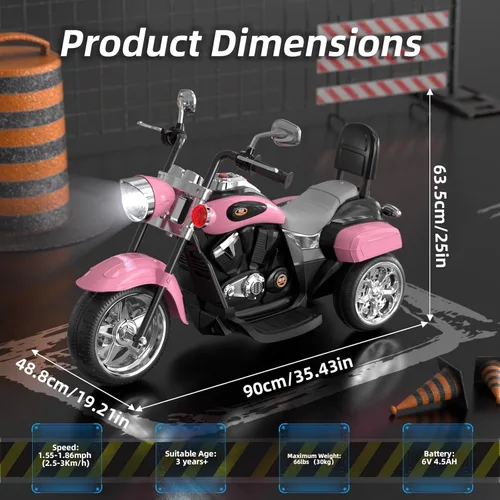 Miniatura 7 de XJD Motocicleta eléctrica para niños, batería de 6V con claxon y faro, certificada ASTM, juguete de 3 ruedas para montar para niños, motocicleta Rosa
