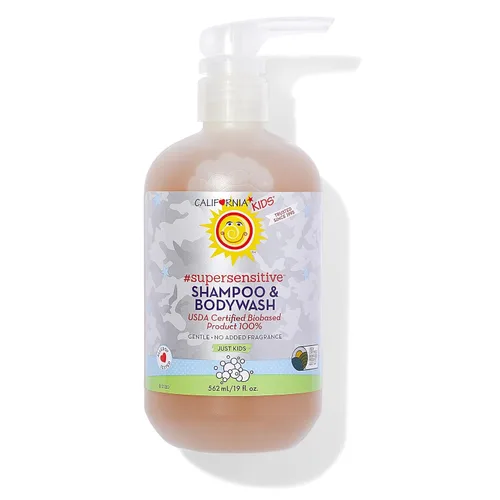 California Kids Shampoo + Kids Body Wash 2 en 1 | Súper sensible (sin perfume) | Cuidado de la piel suave | 100% a base de plantas | Hipoalergénico