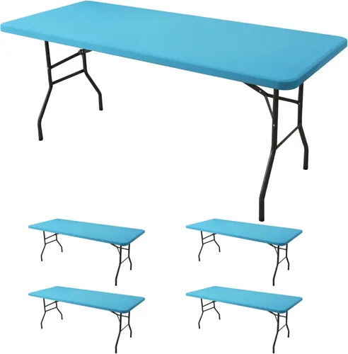 Miniatura 31 de Mantel de elastano para mesas rectangulares de 6 pies, paquete de 4 unidades, color azul aguamarina, para picnic al aire libre, manteles elásticos