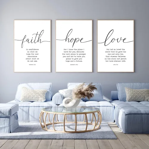 Miniatura 9 de Lienzo con versículo bíblico con citas de fe, esperanza, amor, decoración de pared, escritura, amor, arte de pared para sala de estar, arte de pared