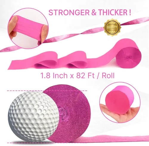 Miniatura 6 de PartyWoo Serpentinas de papel crepé rosa, 6 unidades, 492 pies, paquete de serpentinas de papel crepé claro pastel rosa intenso para cumpleaños