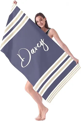 Toalla de playa personalizada con nombres, toallas de playa personalizadas para adultos, mujeres y hombres, toallas de playa a rayas personalizadas,
