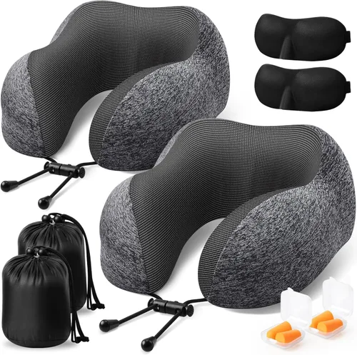 Miniatura 10 de ExploreBliss Almohada de Viaje, Almohadas de Viaje para Dormir en Avión, Almohada para el Cuello con Funda Extraíble y Cierre Ajustable, Juego