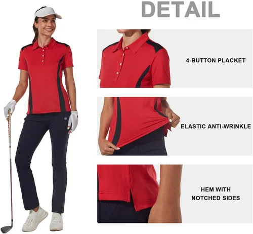 Miniatura 3 de Popologa Camisa polo de golf para mujer, ligera, absorbe la humedad, de secado rápido, con protección solar UPF 50+