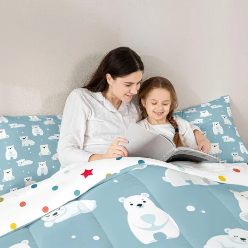 Miniatura 5 de Erosebridal Juego de ropa de cama de oso polar, tamaño individual, juego de edredón de oso blanco con patrón de animales, edredón de microfibra Oso