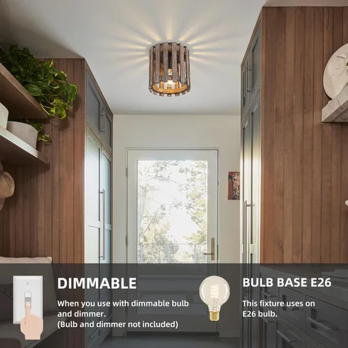 Miniatura 4 de Lámpara de techo de montaje empotrado de granja, lámpara de madera cerca del techo, accesorios de iluminación rústicos de pasillo para cocina