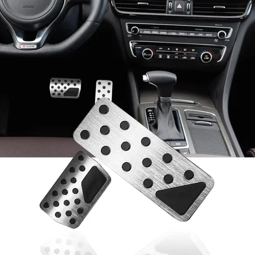 Miniatura 8 de Horry Aleación de aluminio sin perforaciones antideslizante pedal de freno cubierta de pedal de freno Kit de accesorios interiores 2 piezas