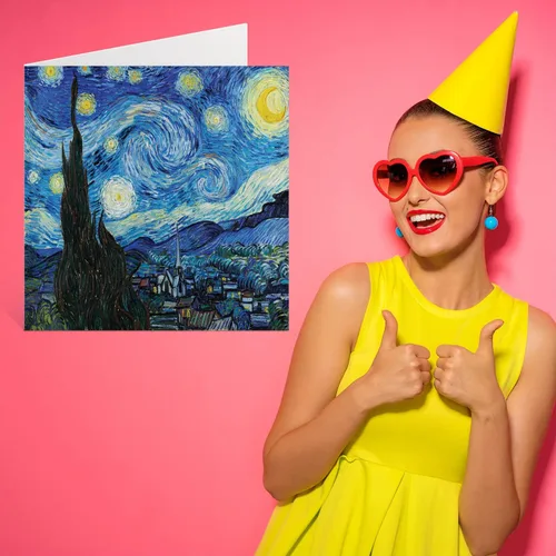Miniatura 7 de Stuff4 Tarjetas de arte clásicas para hombres y mujeres – Flor de Van Gogh – Famosa tarjeta de cumpleaños abstracta para papá, mamá, tío, tía