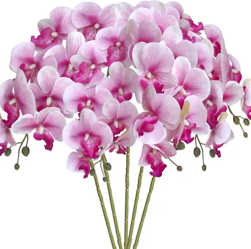Miniatura 8 de HinyoCo 5 piezas de flores artificiales de orquídea, flores artificiales de Phalaenopsis de 32 pulgadas para decoración del hogar y boda (blanco)
