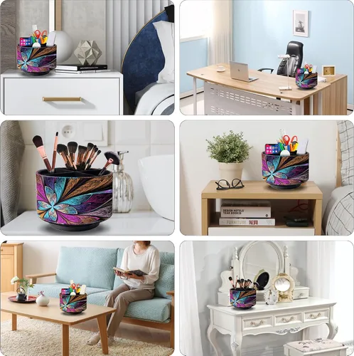 Miniatura 5 de Soporte para control remoto, organizador redondo de cuero para suministros de arte, papelería de cuero sintético, organizador de maquillaje