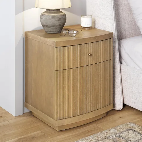 Miniatura 10 de Nathan James - Mesita de noche Kensi con diseño de madera abierta y cajón inferior, para dormitorio o sala de estar, uso como mesa auxiliar