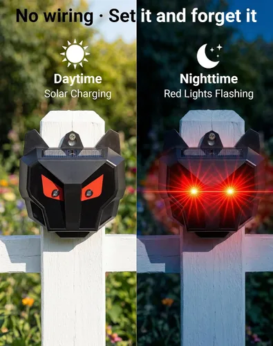 Miniatura 3 de Paquete de 2 repelentes solares nocturnos de animales con luces LED rojas duales, disuasorio de coyote humano para zorro mapache zorrillo, ciervos