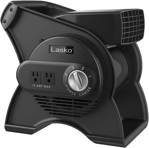 Lasko Ventilador utilitario portátil, ventilador giratorio de alta velocidad de 12 pulgadas, 289 CFM, 3 velocidades, 2 salidas de accesorios de 120