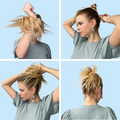 Miniatura 9 de CAISHA Prettyshop - Banda elástica XXL tipo postizo de cabello voluminoso ondulado, ideal para peinados recogidos de novias o rodetes desaliñados