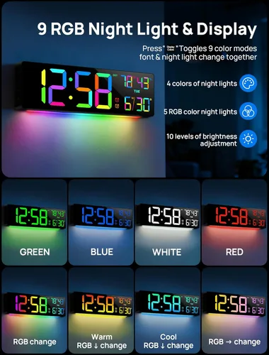 Miniatura 3 de Reloj de Pared Digital Grande de 18.5" con Control Remoto, Relojes Digitales con Pantalla LED Grande con Luz Nocturna, Alarma, Cuenta Regresiva