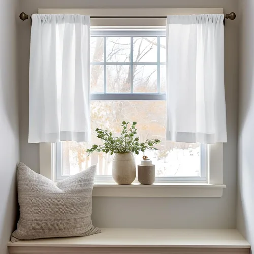 Miniatura 3 de jinchan - Cortinas de lino a rayas para cocina de 20 pulgadas de largo, cortinas de varios niveles, estilo granja moderna de café, tratamientos