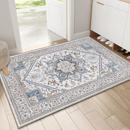 Miniatura 52 de OPPODREAM Alfombras suaves, pequeñas y lavables con parte trasera antideslizante, alfombra de cachemira sintética de pelo bajo, 2 x 3 pies, azul