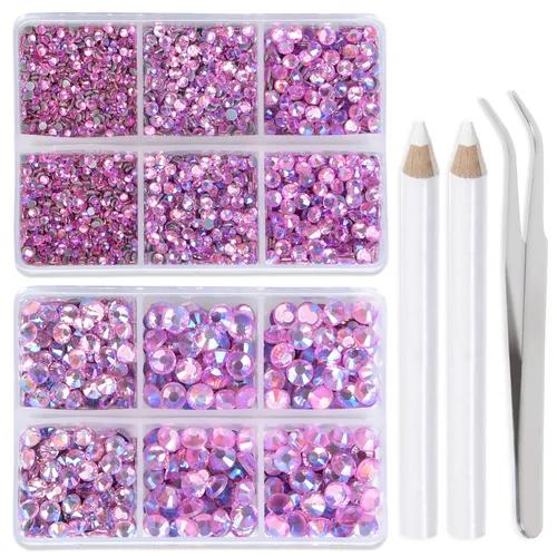 Miniatura 27 de LPBeads 6400 unidades de diamantes termoadhesivos de 12 colores con parte trasera plana, 5 tamaños mixtos, gemas de cristal redondas con pinzas