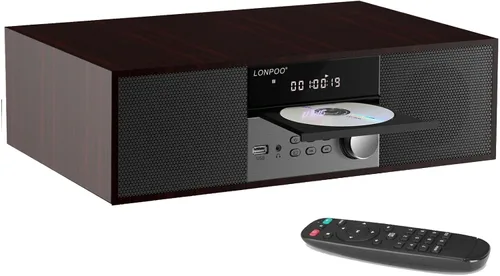 LONPOO Sistema de estante estéreo para el hogar, reproductor de CD vintage de 40W RMS, sistema micro mini con control remoto, Bluetooth, radio FM,