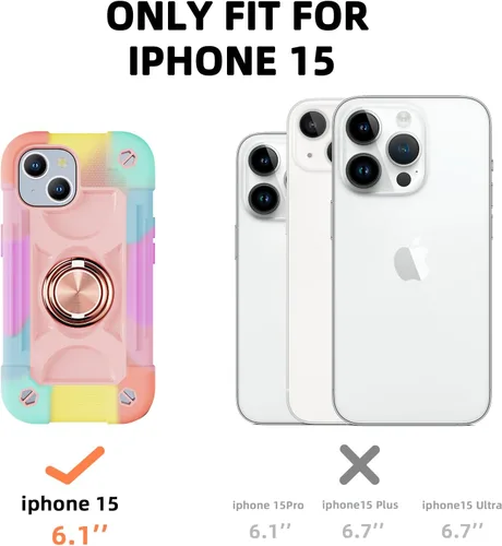 Miniatura 7 de MARKILL Funda compatible con iPhone 15 de 6.1 pulgadas con soporte integrado, [grado militar resistente de cuerpo completo] protección contra Rosa