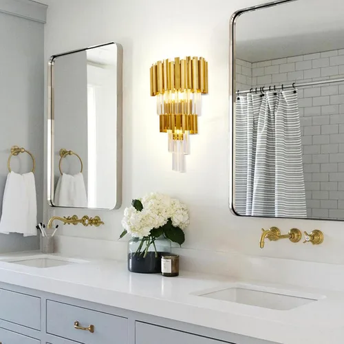 Miniatura 2 de WABON Aplique de pared moderno, iluminación de pared de cristal, luces de pared de mediados de siglo para pasillo, baño, dormitorio, cromado