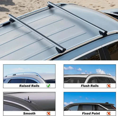 Miniatura 3 de COWVIE Barras transversales para portaequipajes de aluminio de 53 pulgadas para rieles laterales elevados, barras de carga ajustables, soporta 165