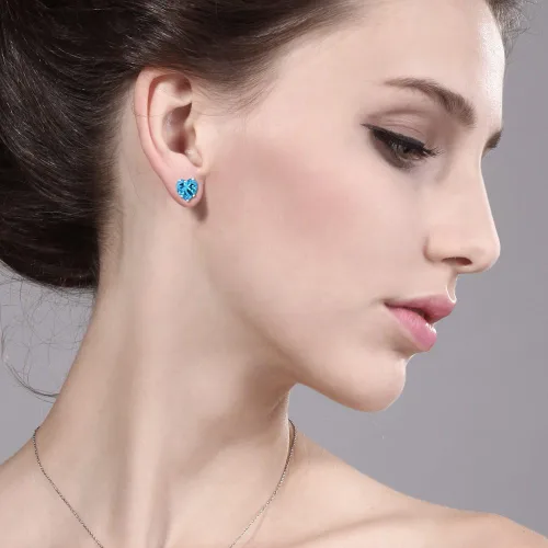 Miniatura 2 de Gem Stone King Aretes de plata de ley 925 con piedra natal con forma de corazón de 0.315 in para mujer
