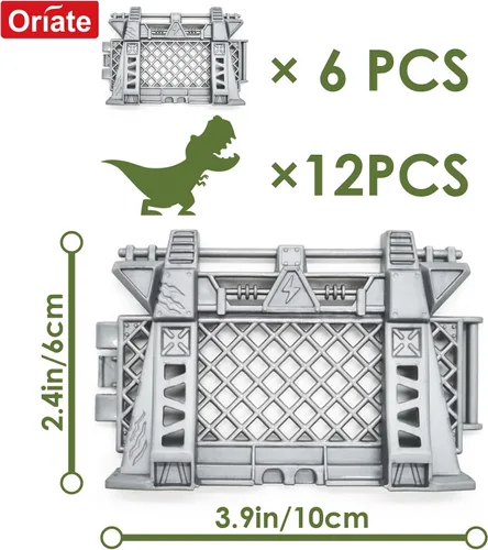Miniatura 4 de Oriate 12 piezas Mini Figuras de Dinosaurios para Niños de 3-5 y 5-7 años, juego de captura y escape del mundo de los dinosaurios, incluye 6 vallas